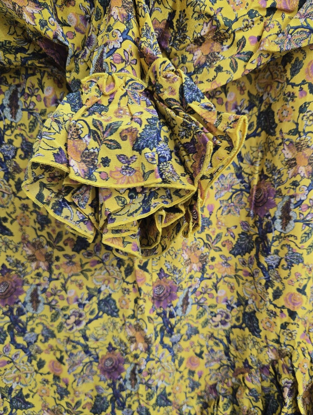 Madewell X Karen Walker Dress Loretta Silk Yellow Floral Ruffle Shift - Picture 6 of 16